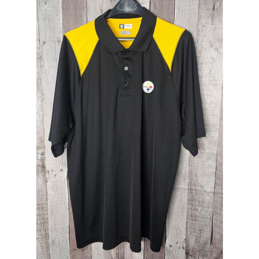 NFL TEAM PITTSBURGH STEELERS Polo Shirt Football Black Gold GIFT Men's 2XL XXL